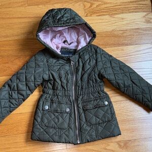 Girls Green & Pink Quilted Hooded Jacket - perfect for spring